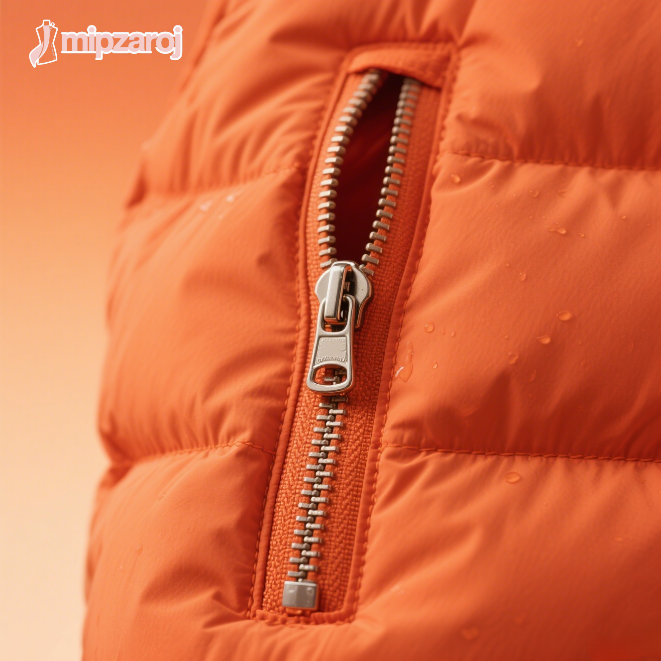 オレンジ色のダウンベスト