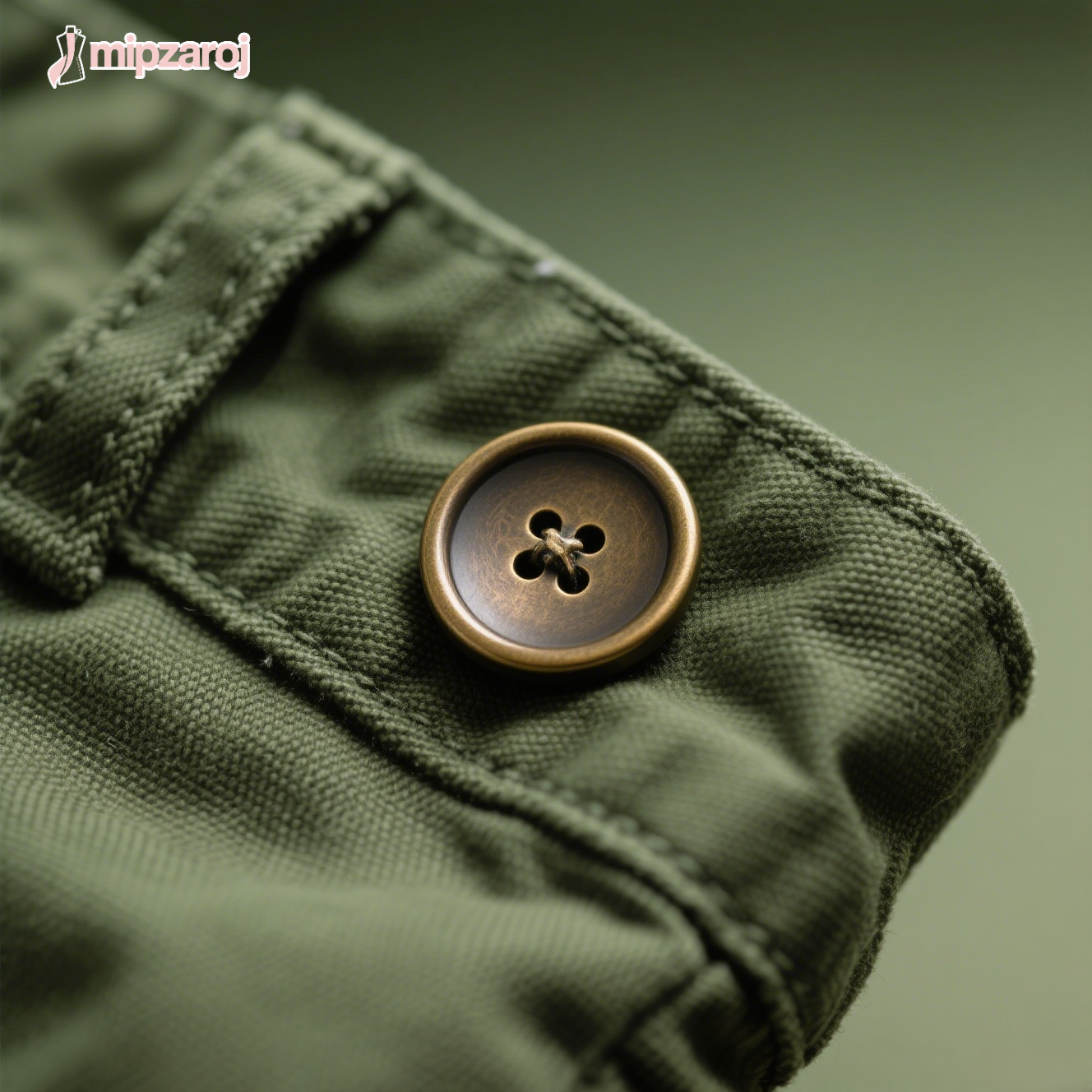 軍緑色のワークパンツ