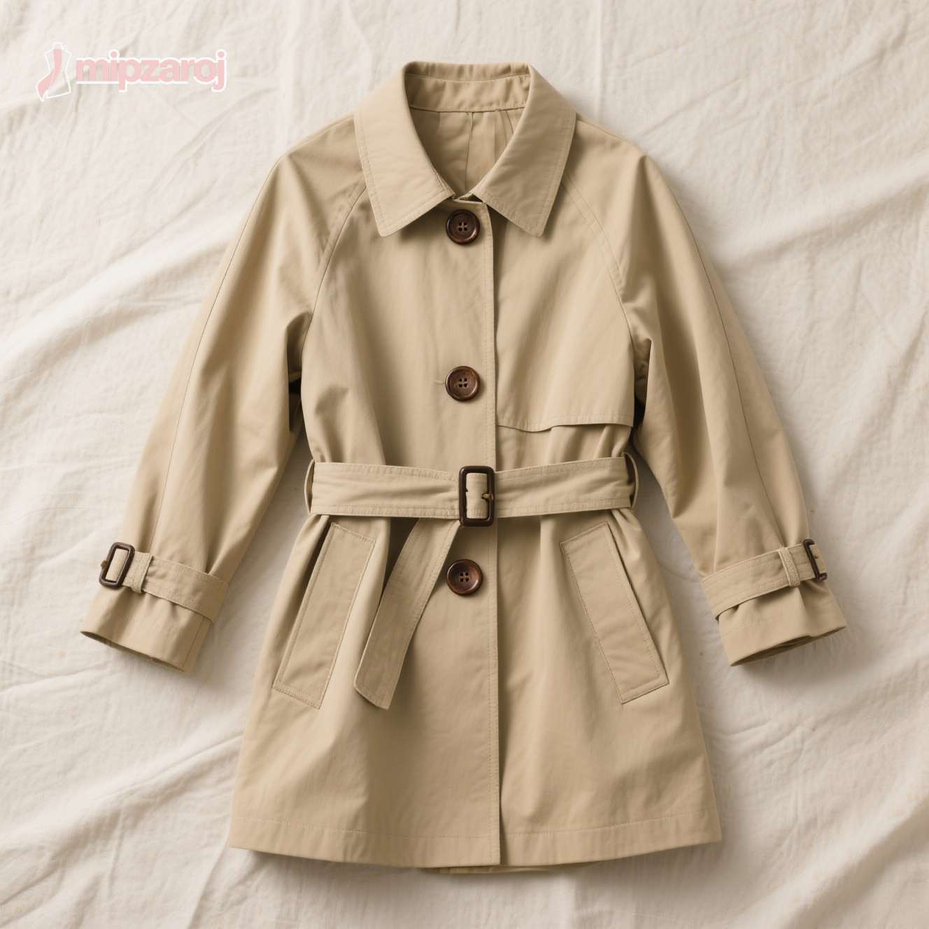 カーキ色のトレンチコート