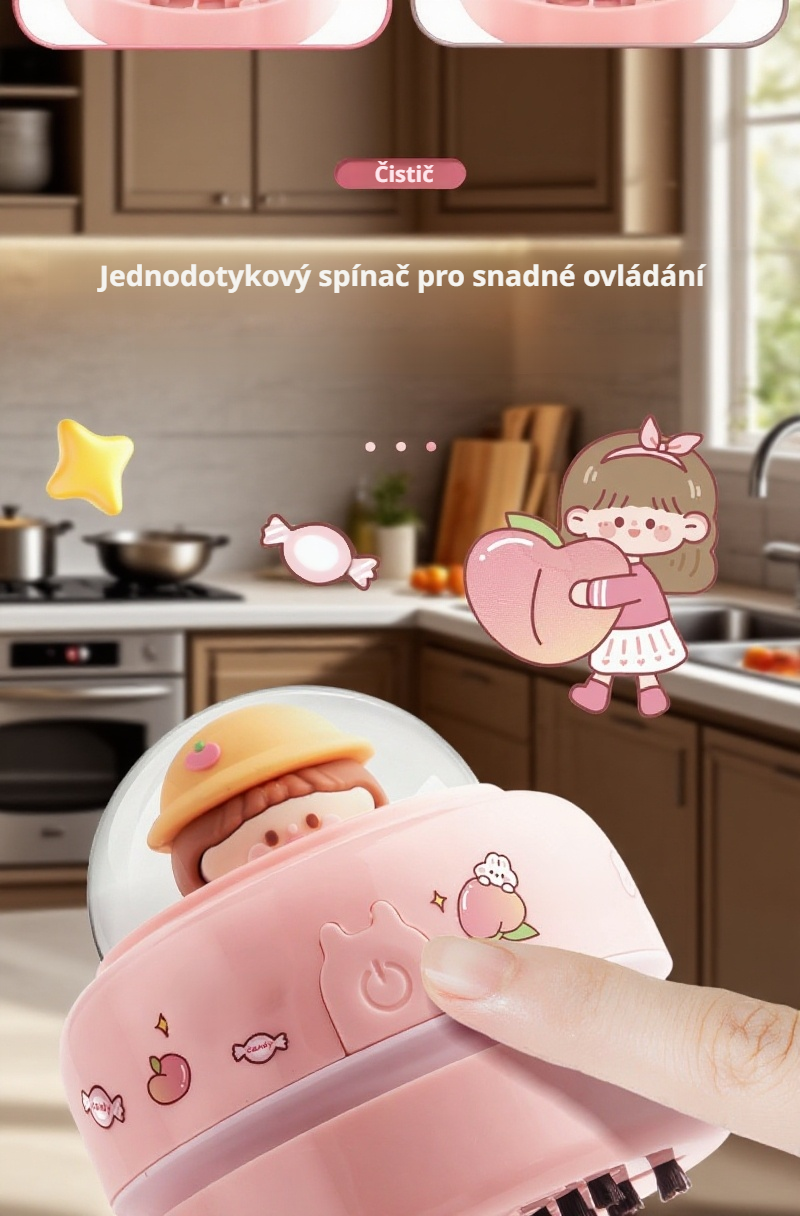 Detail mini vysavače na stůl v moderním designu