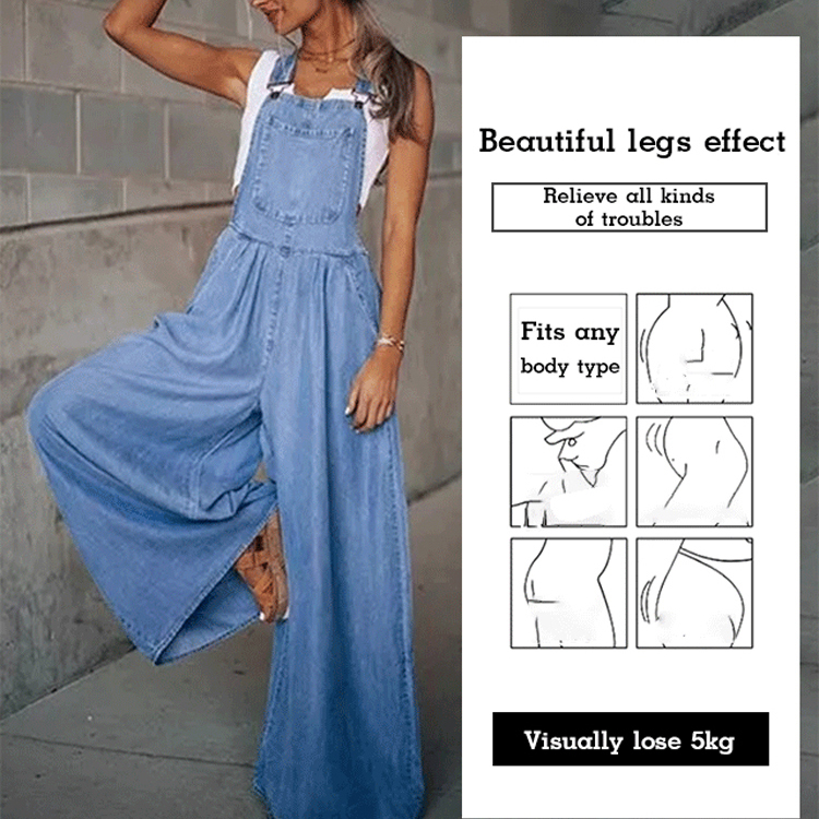 [Four colors available] Sleeveless Women's Denim Bib Pants