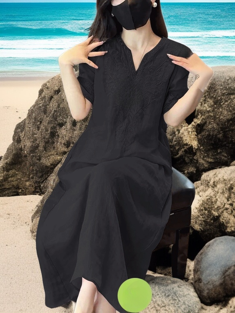 リネン刺繍ワンピース