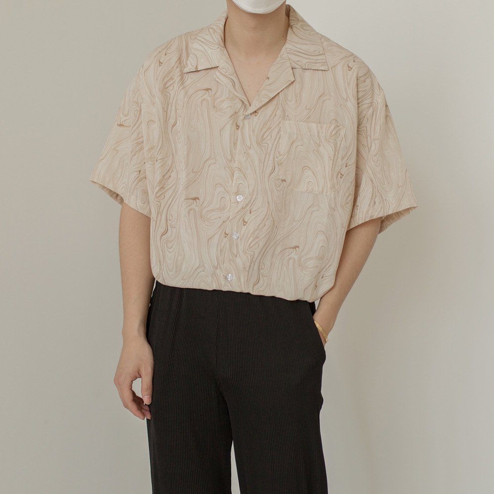 실키 남자 셔츠 잔꽃 프린트 확대