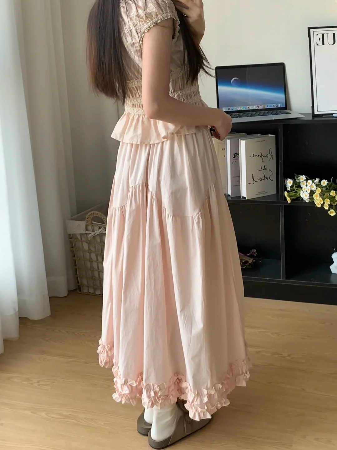 【시원한 드레이프 스타일】질감이 있는 버블사 끈 나시 원피스