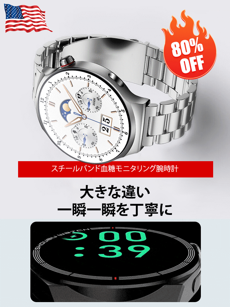 スチールバンドWatch4 Pro血糖測定スマートウォッチ