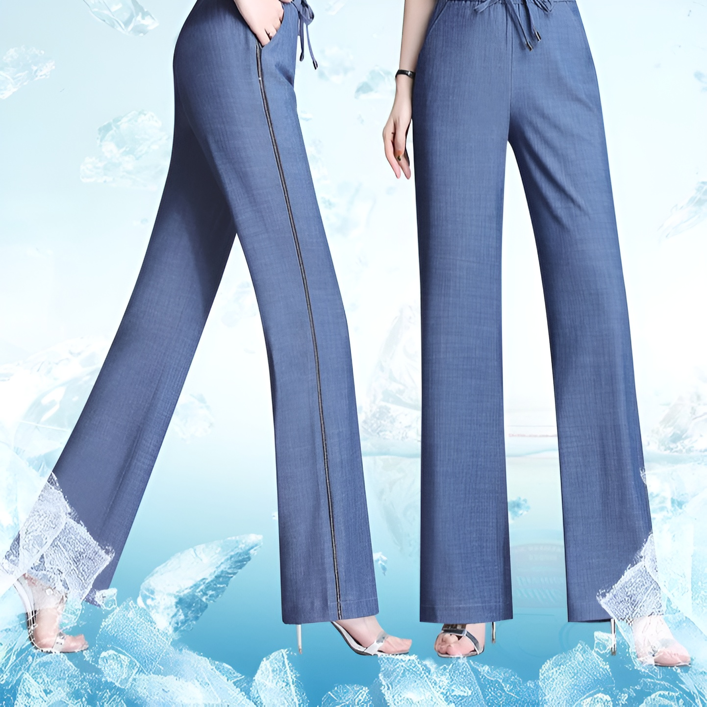 テンセルジーンズ 夏 レディース ハイウエスト ジーンズ 伸縮性 ソフト ジーンズ 伸縮性ウエスト ワイドレッグパンツ 中高年 プラスサイズ パンツ