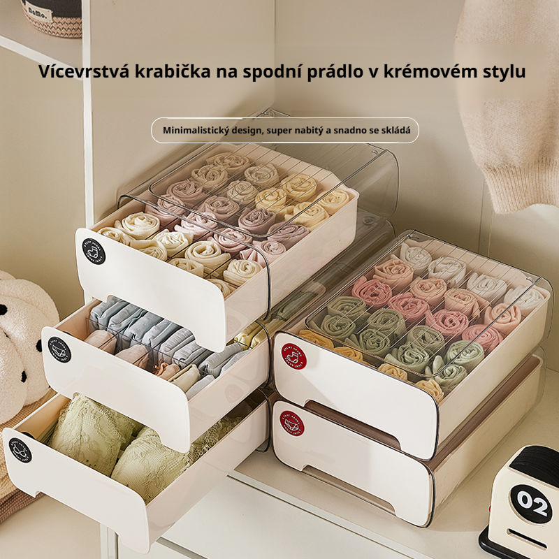 Úložný box na spodní prádlo ve stylu „cream“ do skříně nebo na kolej pro studenty