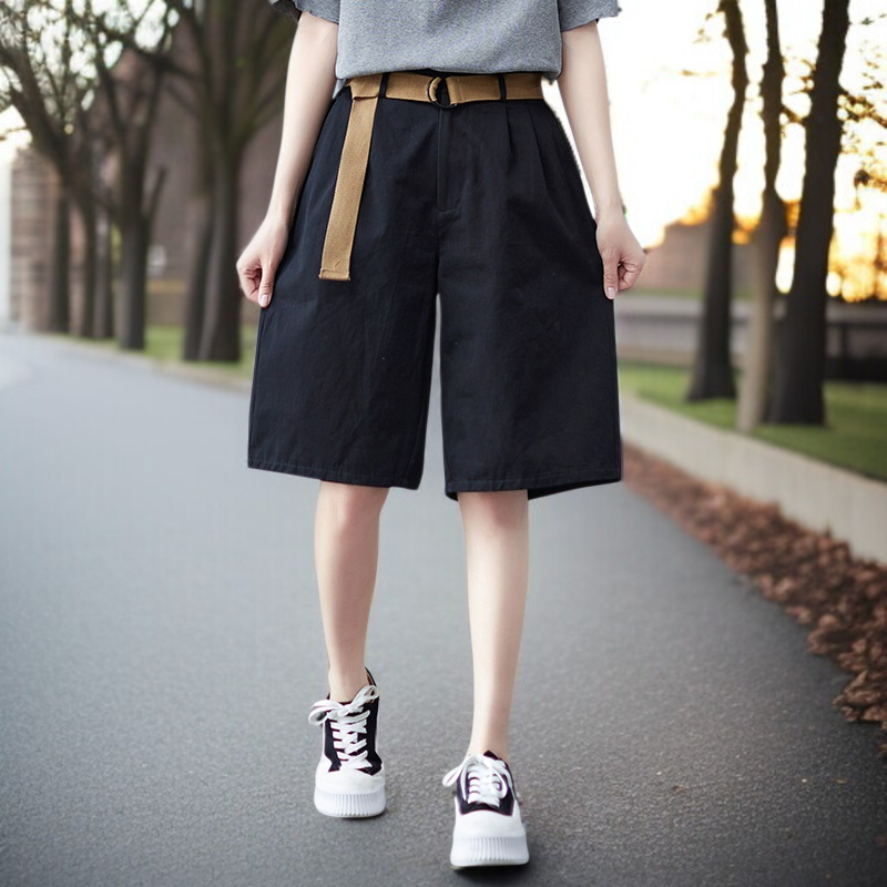 통 Mm 5부 와이드 팬츠 오버핏 플러스 와이드 팬츠녀 캐주얼 면 슬림 와이드 팬츠