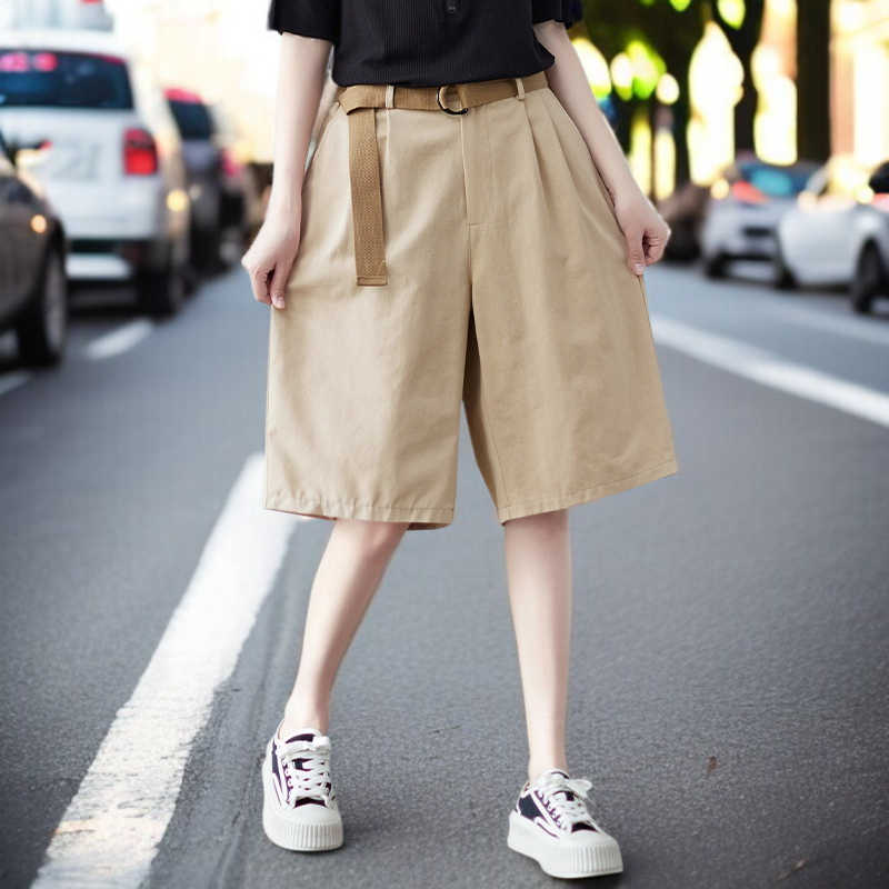 통 Mm 5부 와이드 팬츠 오버핏 플러스 와이드 팬츠녀 캐주얼 면 슬림 와이드 팬츠