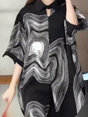 여성 루즈핏 플라워 프린트 반팔 블라우스