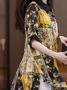 여성 루즈핏 플라워 프린트 반팔 블라우스