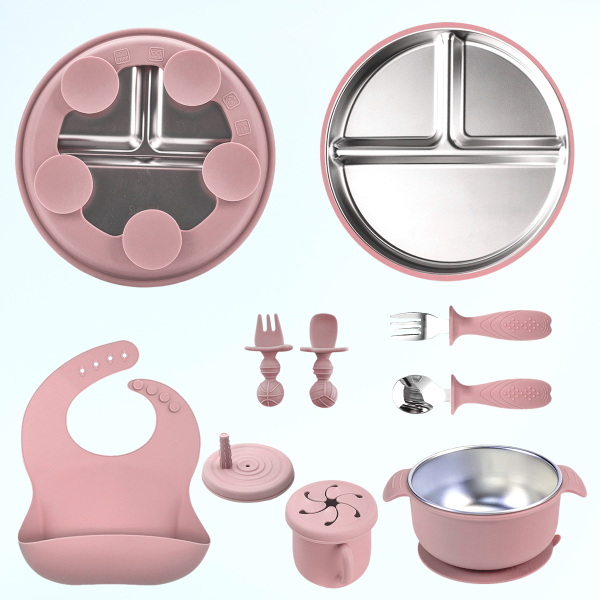 ベビーフードボウル 304ステンレススチール ベビー唾液ポケット シリコンスプーン 子供用食事専用ボウルとプレートセット