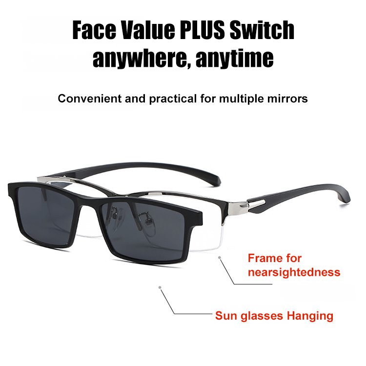 Men's Casual Half Frame Metal Frame with Magnetic Change Sunglasses Set Mirror