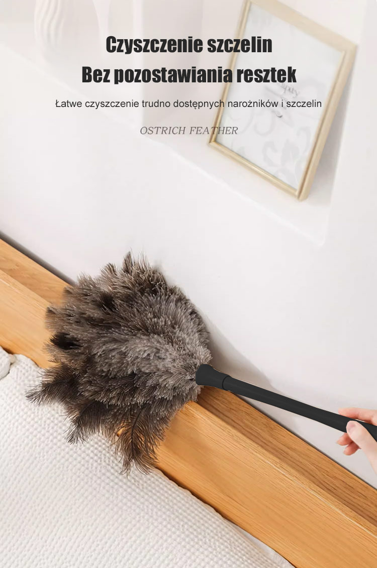 Miotełka do kurzu z długimi piórami strusia