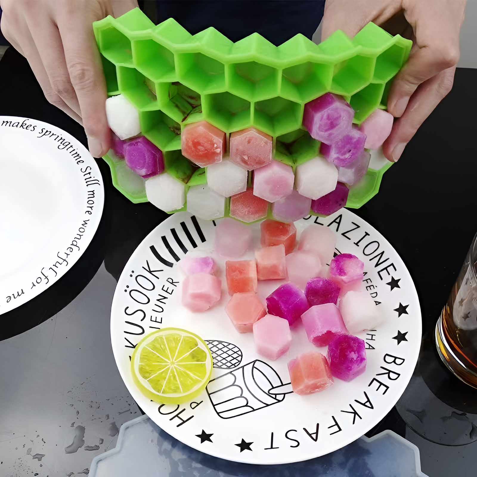 シリコン製製氷皿型、型から簡単に取り出せる、冷蔵庫用急速冷凍庫用、急速製氷、家庭用製氷型、ハニカム型、製氷皿