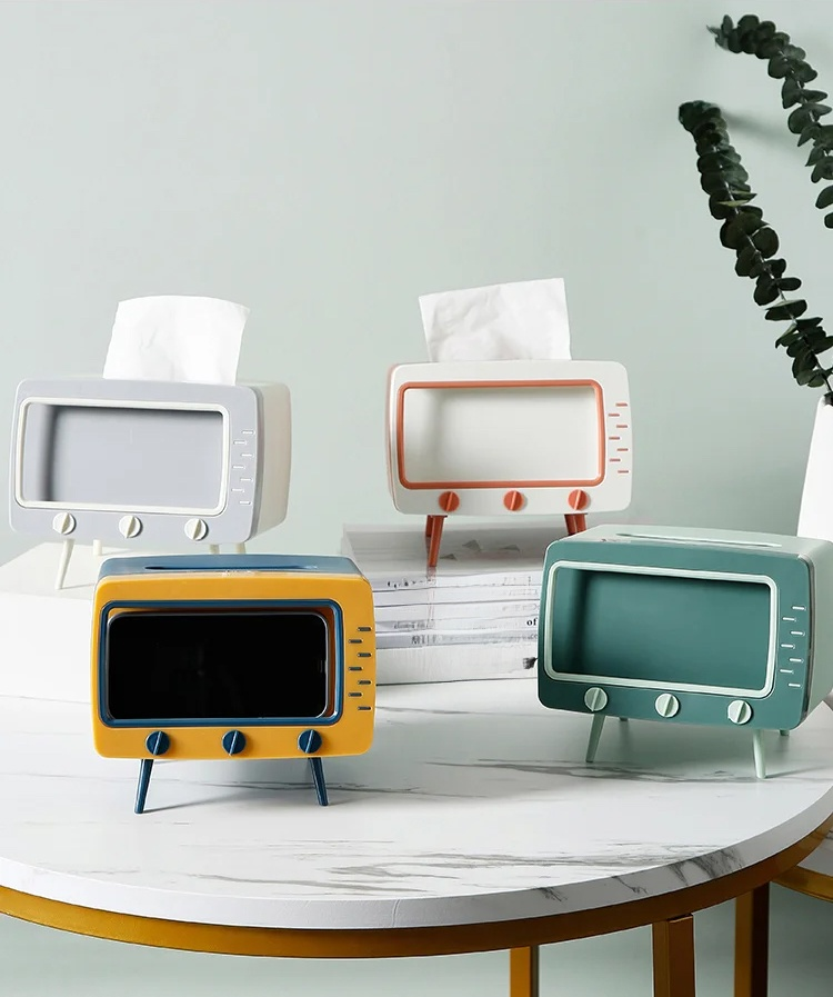 【スマホホルダー付き】テレビ型ティッシュボックス