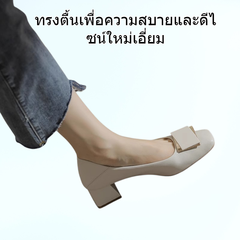 รองเท้าส้นสูงทรงหัวแหลมสไตล์ฝรั่งเศส ทรงหัวแหลม ส้นกลาง ทรงปากตื้น ดีไซน์ใหม่