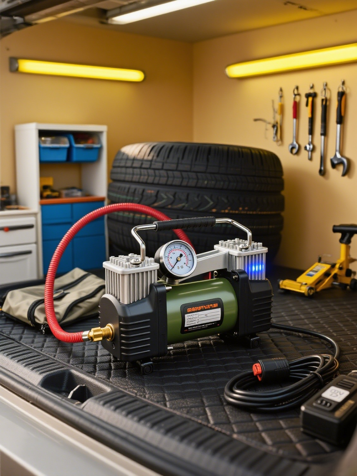 Přenosné vzduchové čerpadlo s dvojitým účelem montované do vozidla