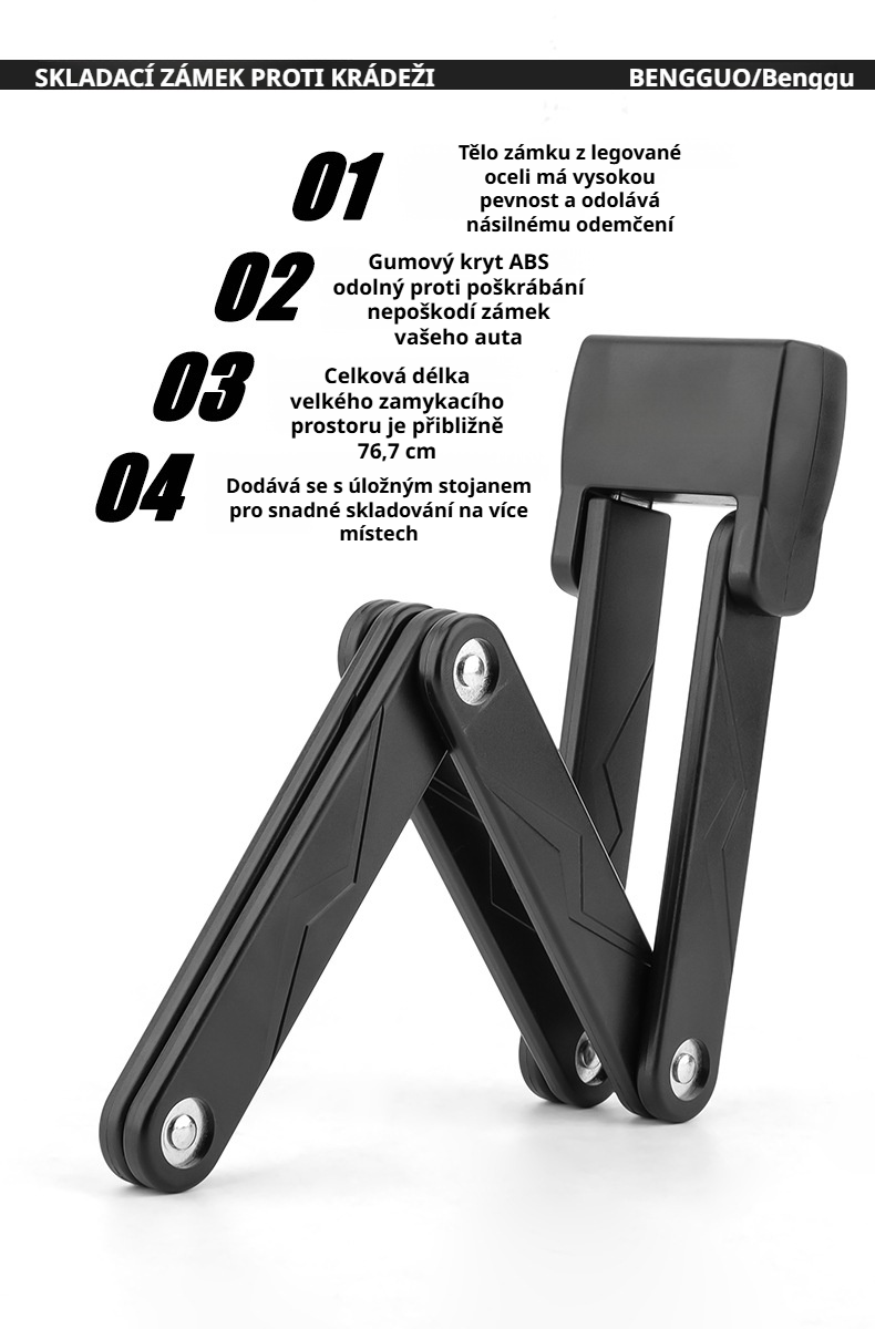 Detail skládacího mechanismu zámku na kolo