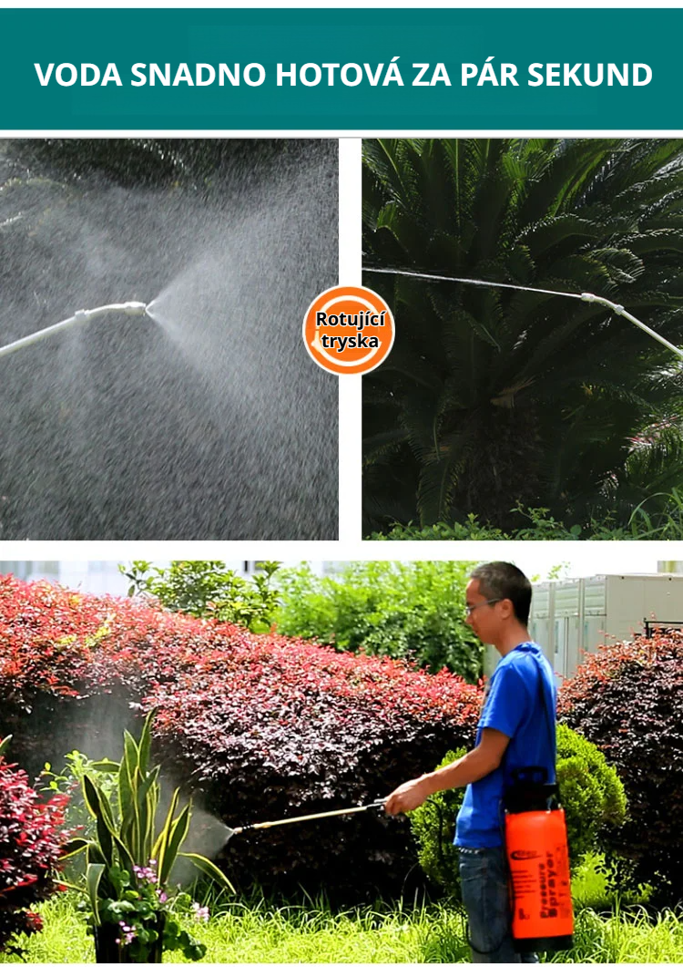 Zahradní postřikovač na květiny v akci