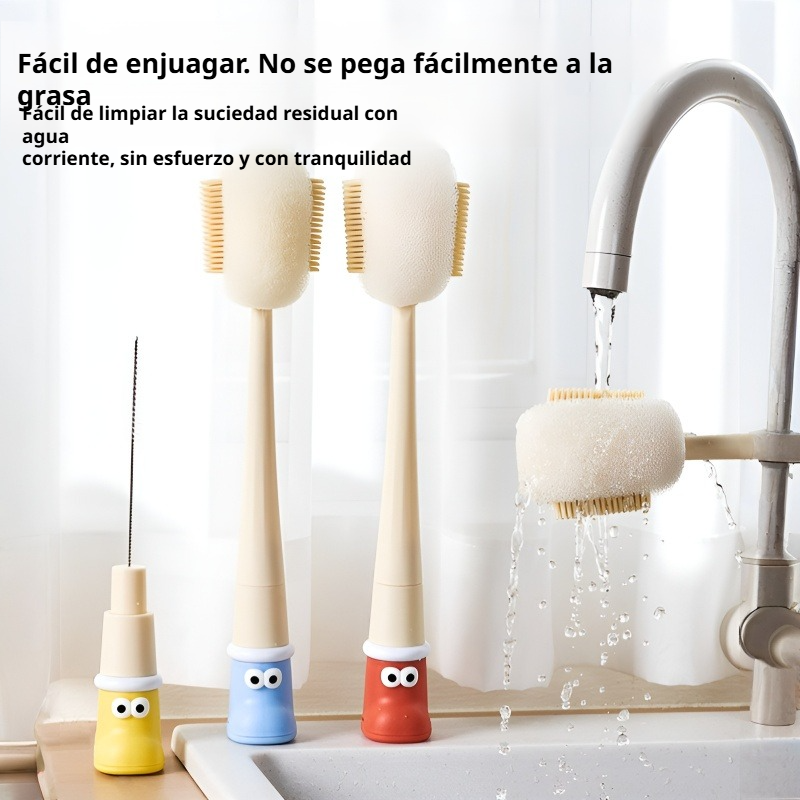 Cepillo de esponja de mango largo 5 en 1 para limpiar botellas
