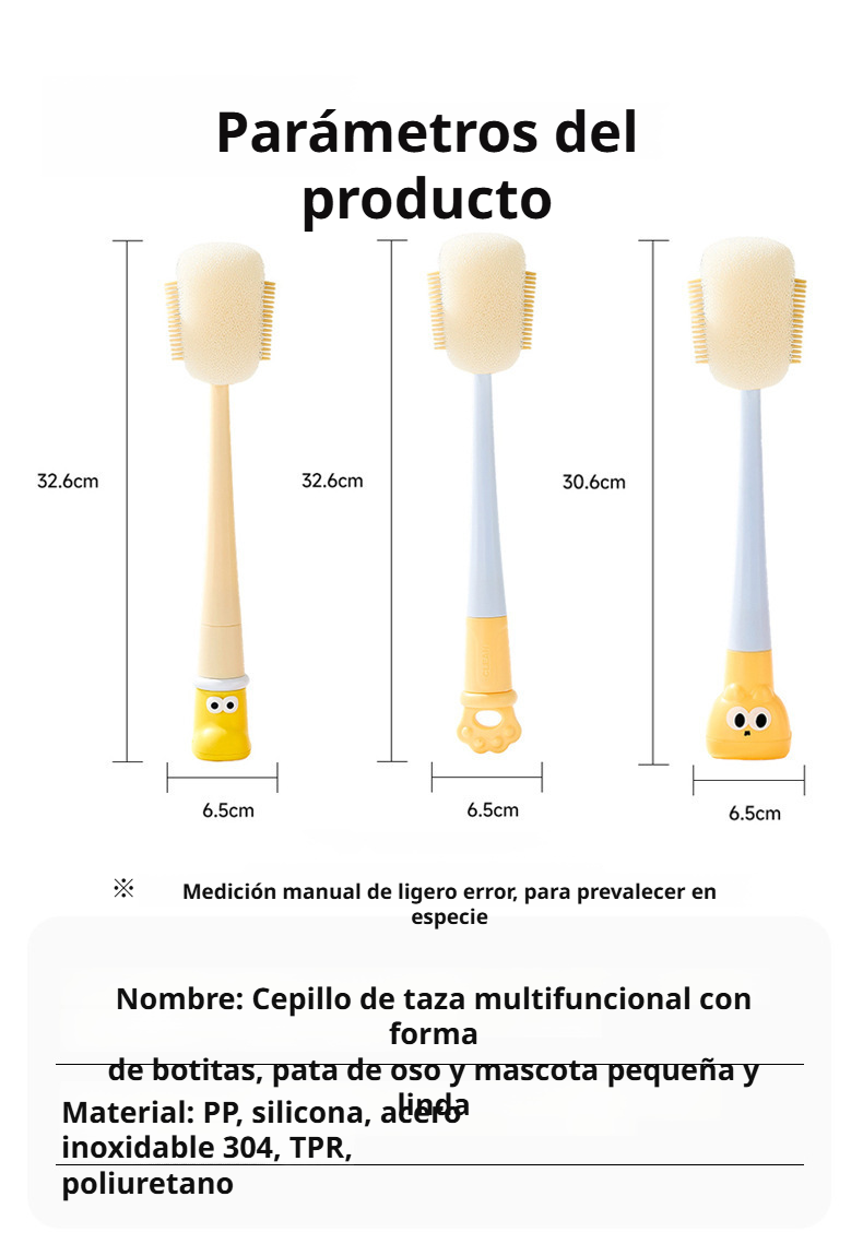 Cepillo de esponja de mango largo 5 en 1 para limpiar botellas