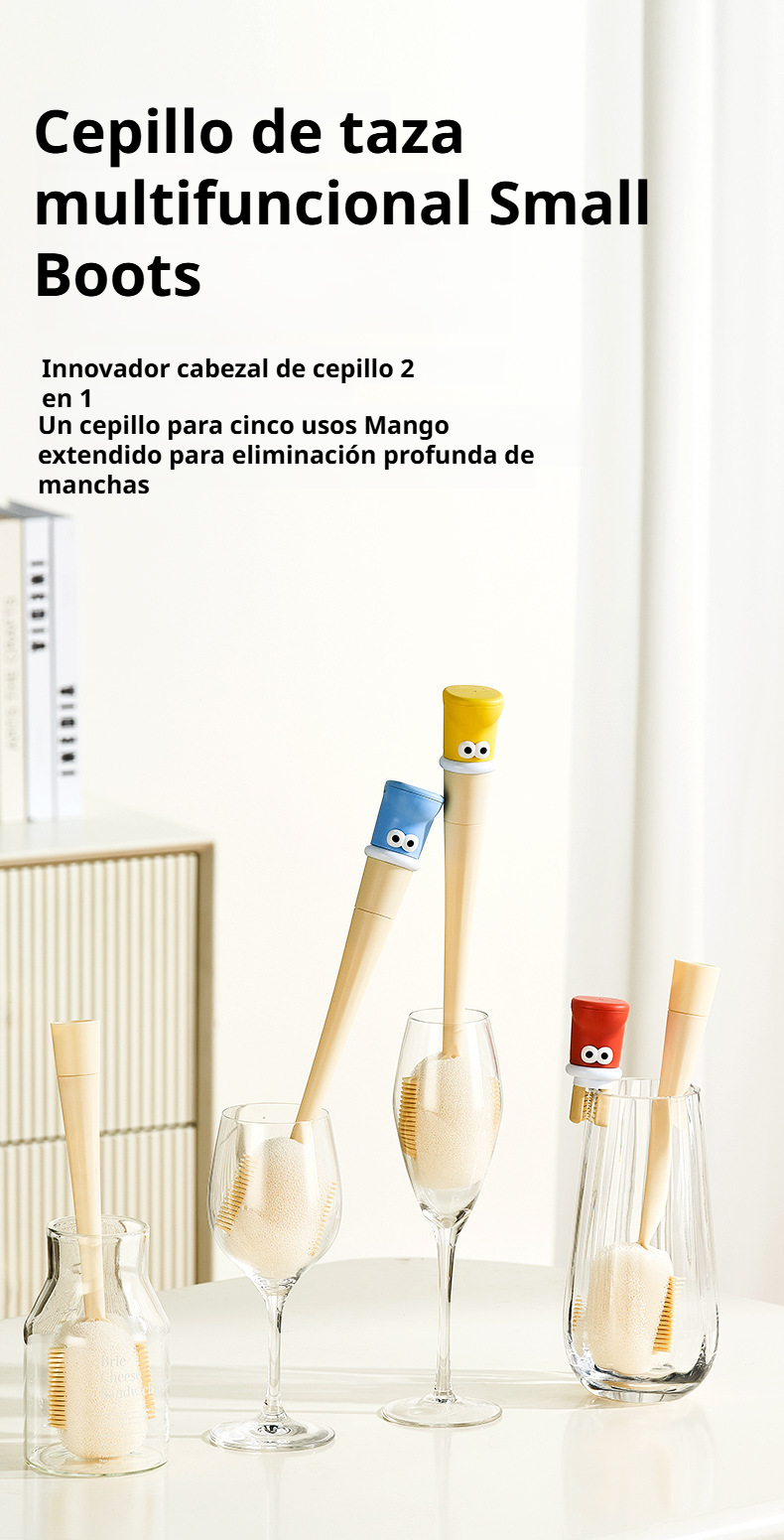 Cepillo de esponja de mango largo 5 en 1 para limpiar botellas
