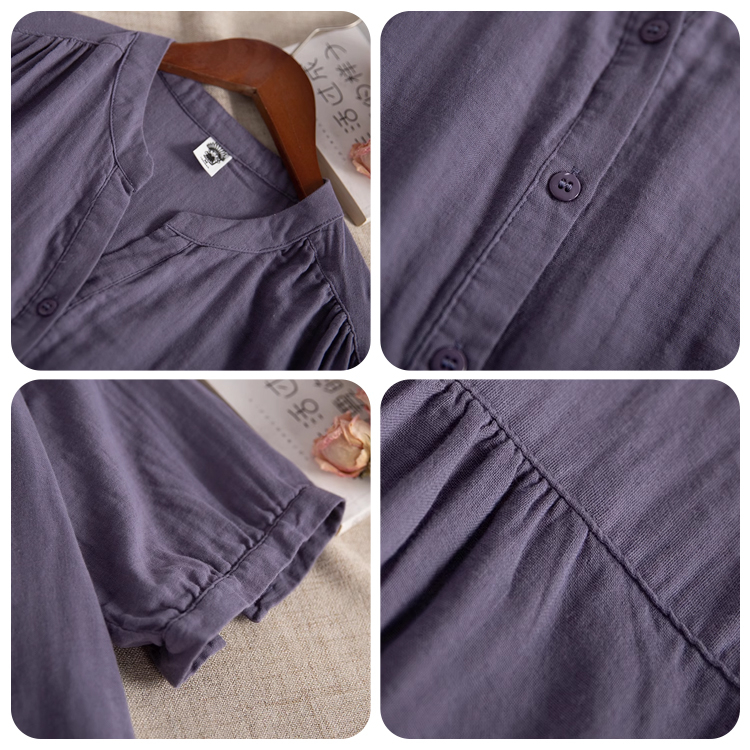 ゆっとりボリュームスリーブの綿麻ブラウス