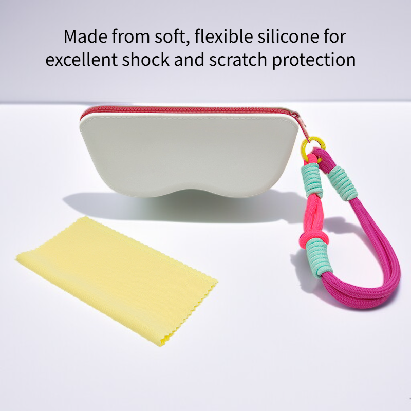 Silicone sunglasses storage bag with lanyard