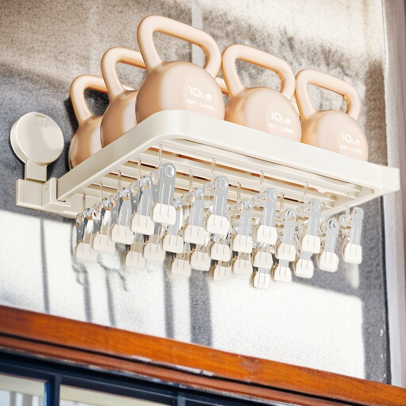 吸盤靴下物干しラック壁掛けバルコニー多機能折りたたみ洋服ラックパンチフリーマルチクリップ下着物干しラック物干しアーティファクト