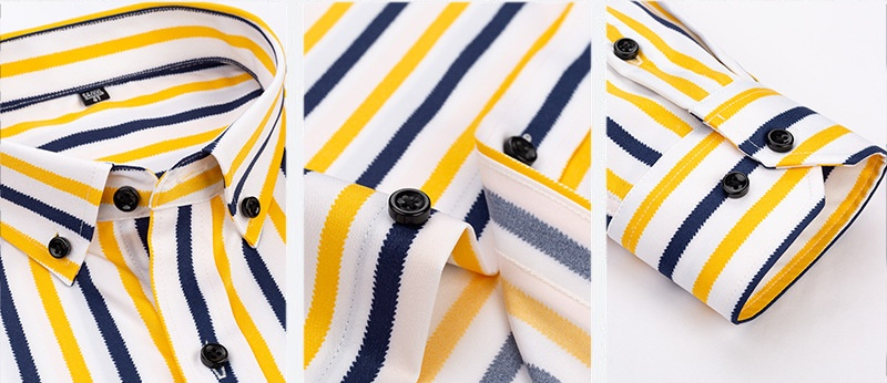 シワ防止機能付きメンズストライプシャツの着用例