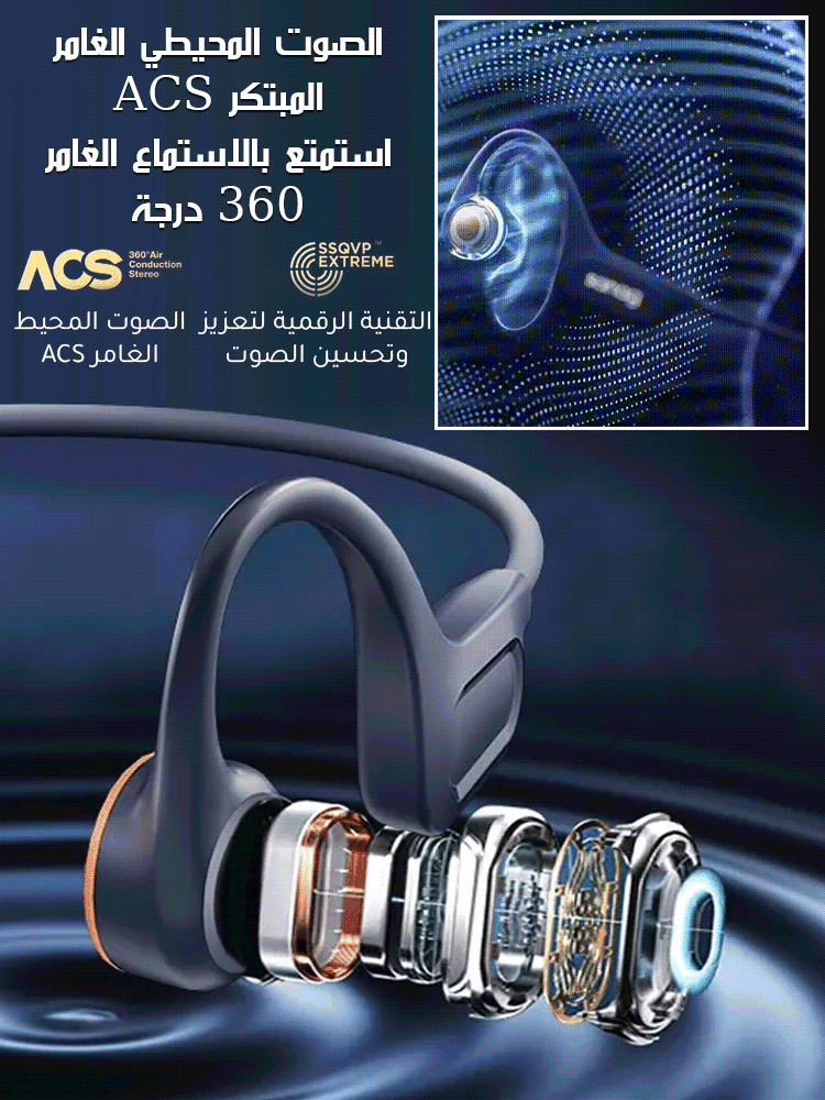 سماعة بلوتوث لاسلكية رياضية مقاومة للماء بتصميم مفتوح وتقنية توصيل عظمي
