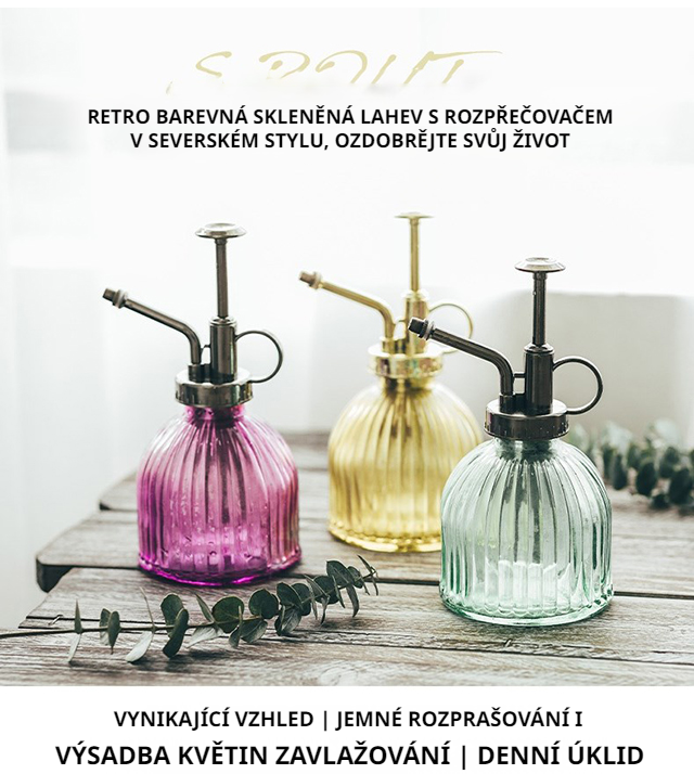 Vintage colorful glass watering can for plants