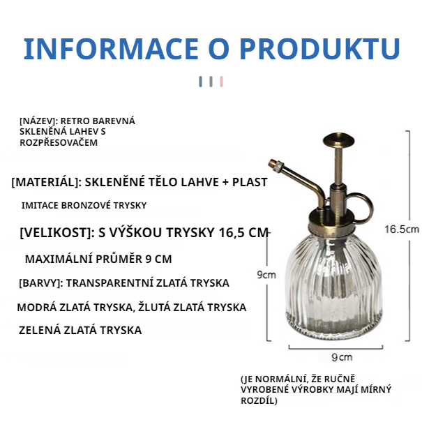 Vintage barevné skleněné konve na zalévání