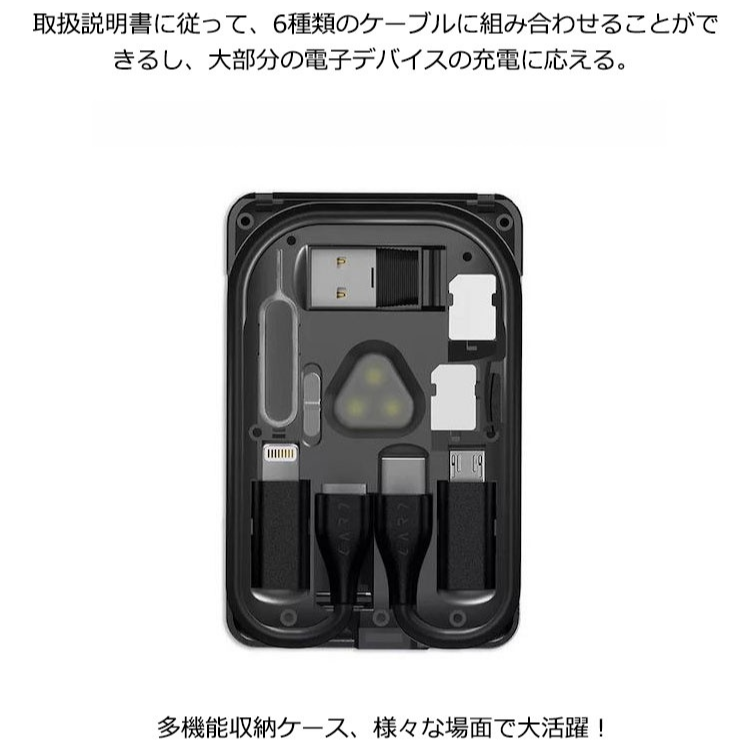 ケーブル収納ケース 2点目から1680円オフ モバイルバッテリー ワイヤレス充電器 コンパクト 持ち運び便利 多機能 カードリーダー付