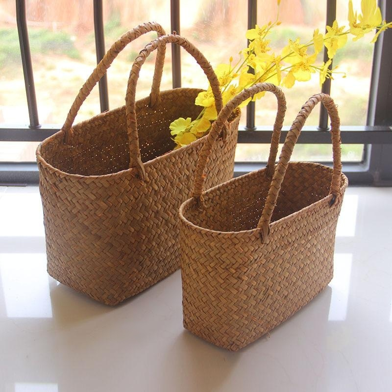 Flower straw woven basket gardening succulent plant handbag flower ba