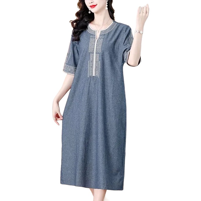 여성용 아이스 실크 V넥 원피스 