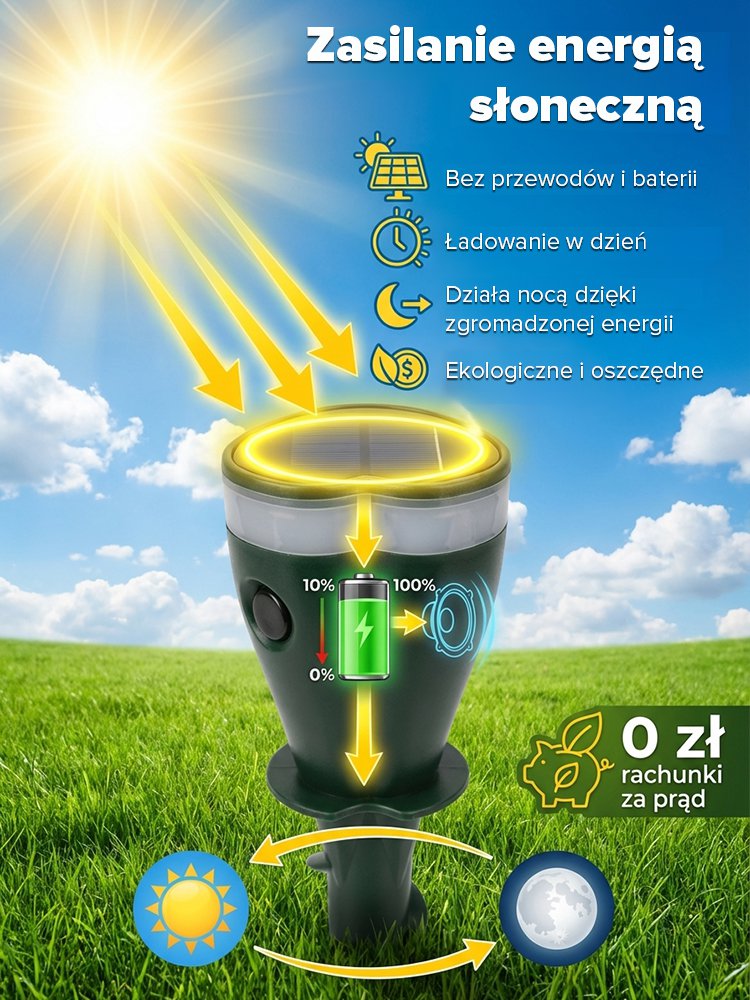 【Z migającym światłem】Solarny odstraszacz gryzoni