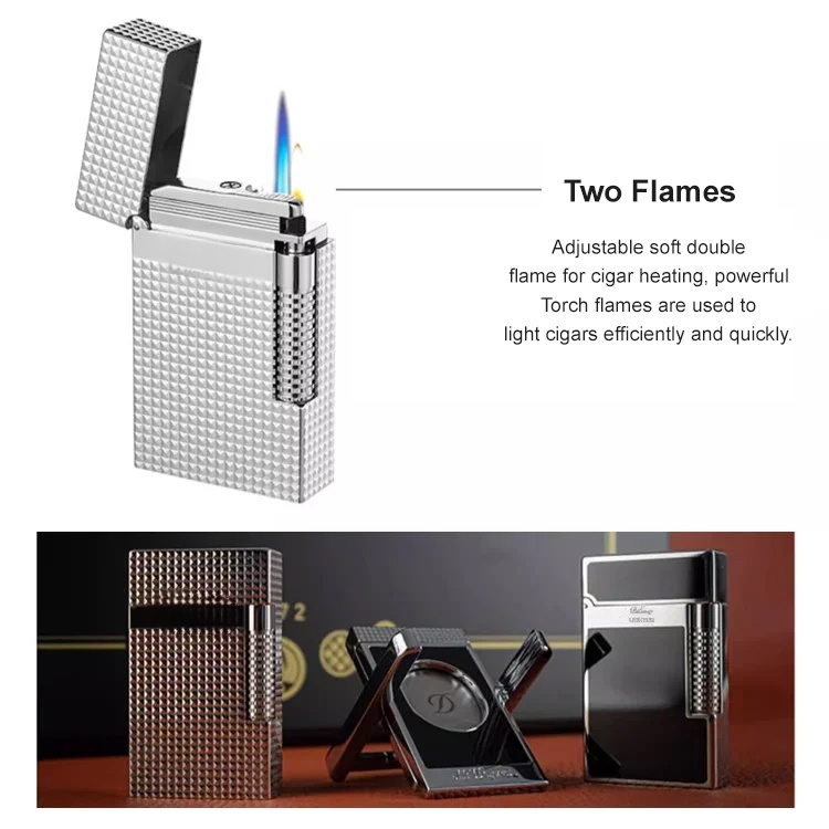 Diamond pattern Dupeng double flame cigar high-end lighter