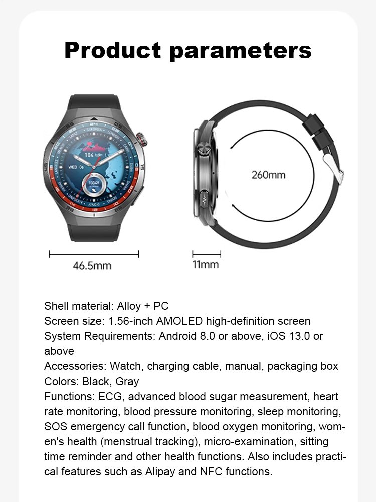 Smart Watch with All-day Blood Sugar & Heart Rate Monitoring, Bluetooth Calling, Fitness Tracker