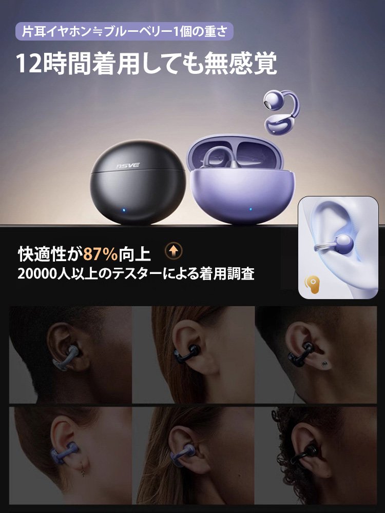 【168時間充電不要】空気伝導クリップ式Bluetoothイヤホン