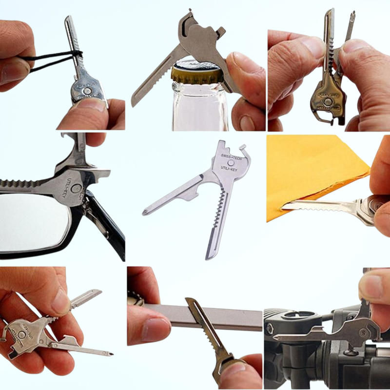 พวงกุญแจอเนกประสงค์สำหรับกิจกรรมกลางแจ้ง มีดพับอเนกประสงค์ 6-in-1