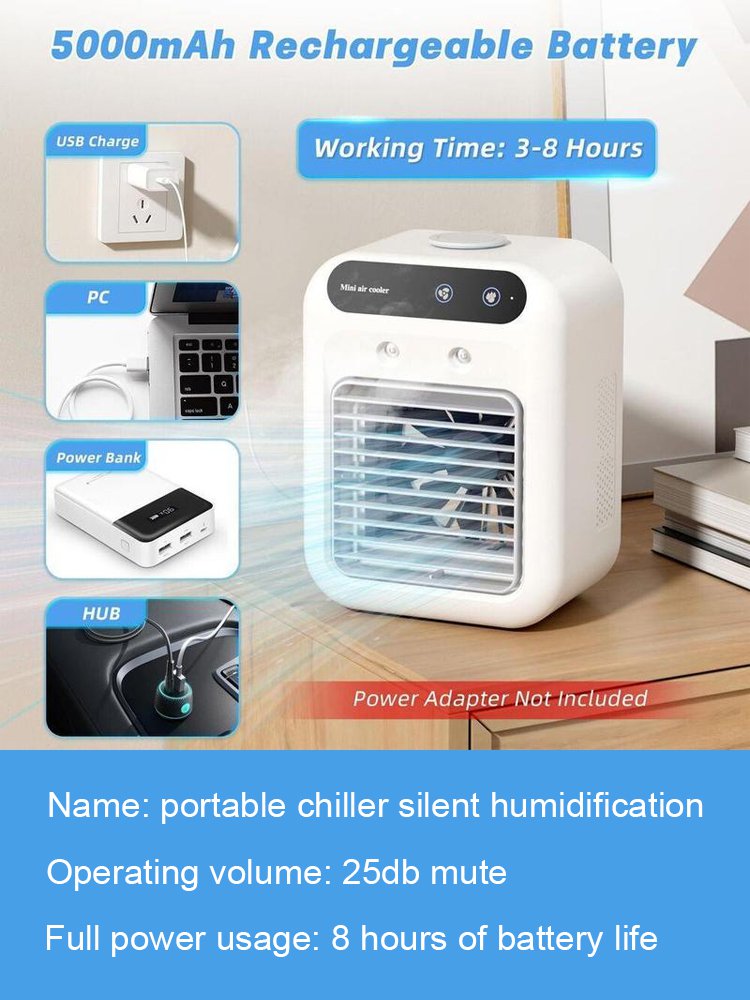 Portable air cooler with silent humidification