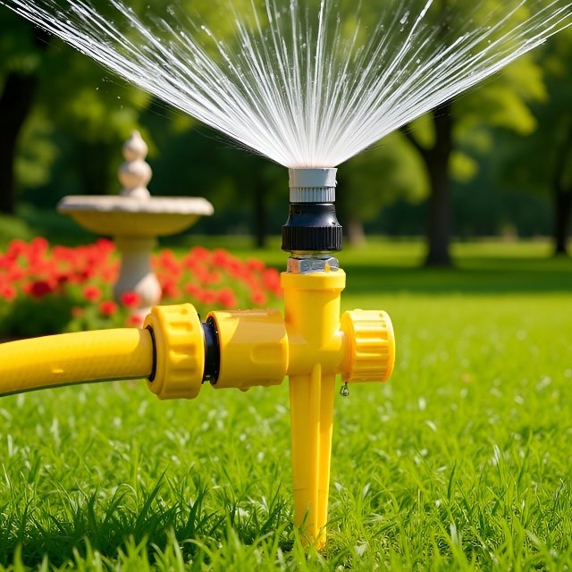 Automatický zavlažovač instalovaný na zahradě