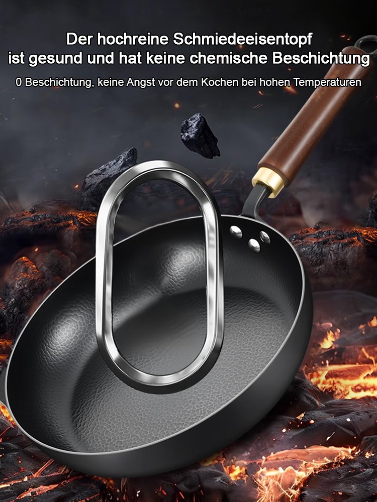 Handgeschmiedete japanische Eisen-Bratpfanne (beschichtungsfrei, mit verstärktem flachen Boden