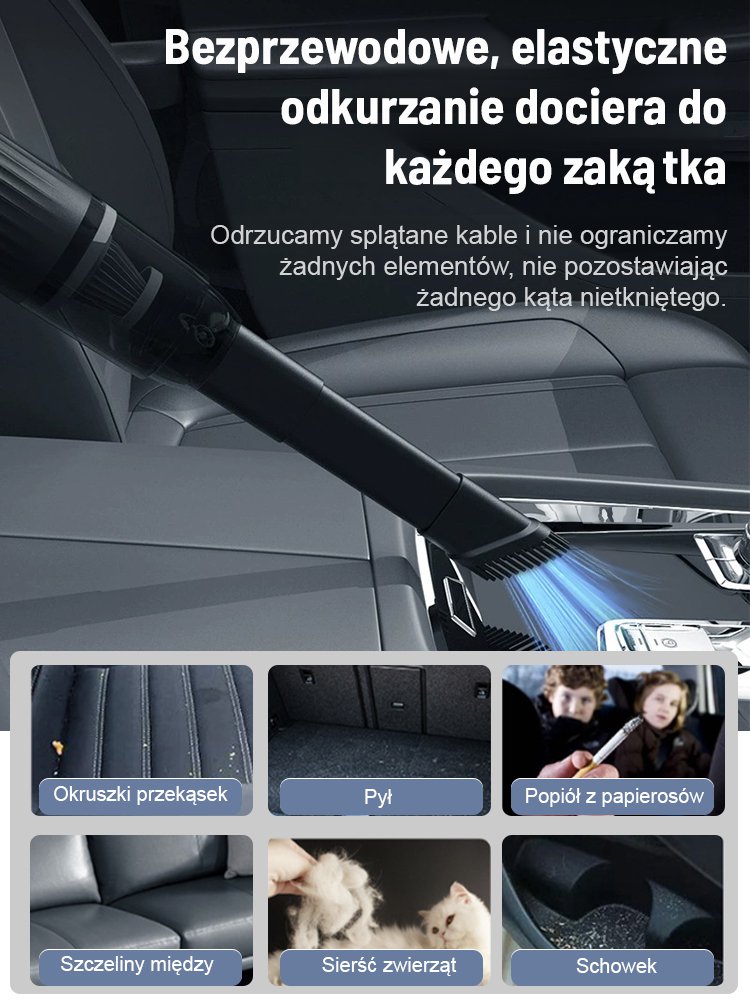 Przenośny bezprzewodowy ręczny odkurzacz samochodowy do użytku domowego o dużej mocy ssania.