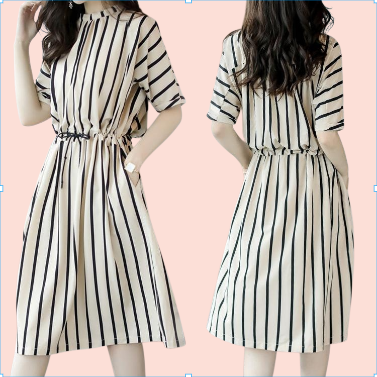 여성 허리 밴딩 스트라이프 원피스