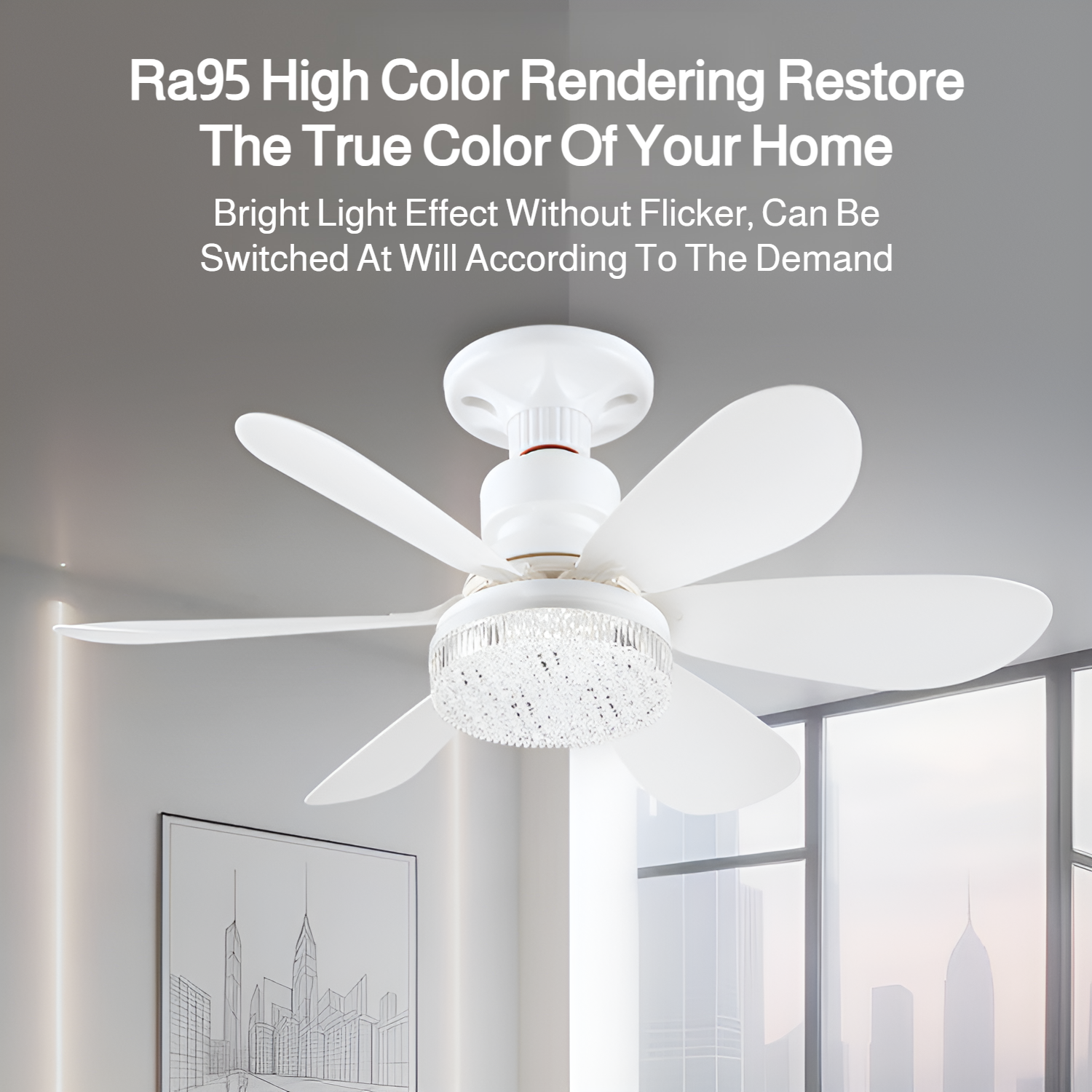 Energy-efficient ceiling fan with built-in LED light