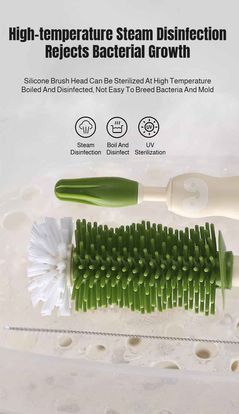 Bottle cleaning brush in use with liquid soap for efficient cleaning