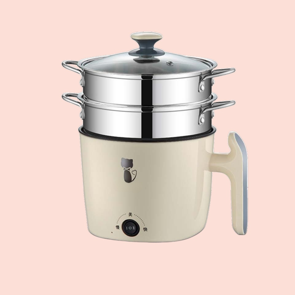 学生用ポット 家庭用 一体型 小型電気コンロ 電気調理鍋 キッチン ノンスティック 蒸し器 ミニ 学生寮 ポット ポータブル